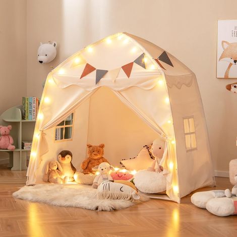 Goplus – Tente tipi enfant lavable en machine – 157 x 98 x 148 cm – 2 fenêtres et 2 portes – Guirlande lumineuse – Pour intérieur et extérieur (1/5)