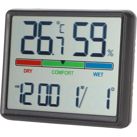 Réveil numérique avec affichage de la température et de l'humidité, dos magnétique, horloge électronique de bureau noire (1/5)