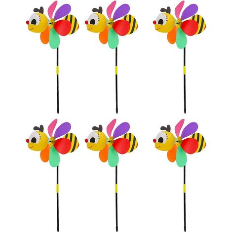 Lot de 6 girouettes abeilles 3D, décorations de jardin à piquer, pour pelouse, terrasse ou fête. (1/4)