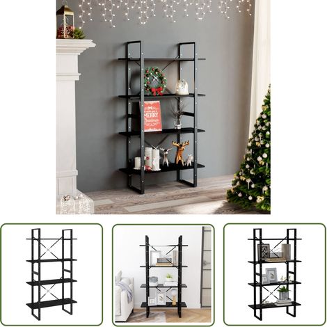 The Living Store Bücherregal 4 Fächer Schwarz 80x30x140 cm Holzwerkstoff - Industrielles Design - Bücherregal - Holzwerkstoffregal - Schwarzes Regal - Regal Schwarz (1/5)