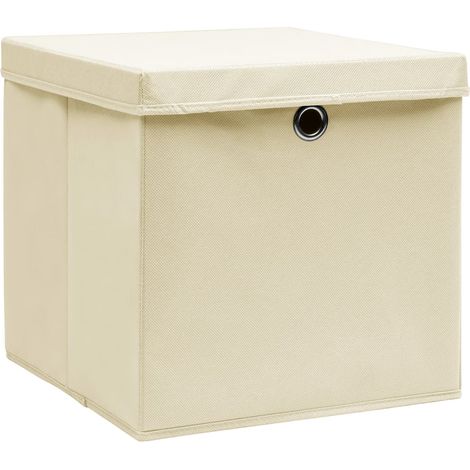 Boîtes de rangement à couvercles 4 pcs Crème 32x32x32 cm Tissu