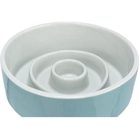 TRIXIE SLOW FEEDING GAMELLE, EN CERAMIQUE, 0,45 L/ 14 CM, GRIS/BLEU - 24520