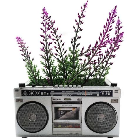 Maceta vintage de resina con forma de radio y antena – Caja de almacenamiento decorativa para el hogar y la oficina – Dimensiones: 12 x 7 x 8 cm (modelo de radio) (1/5)