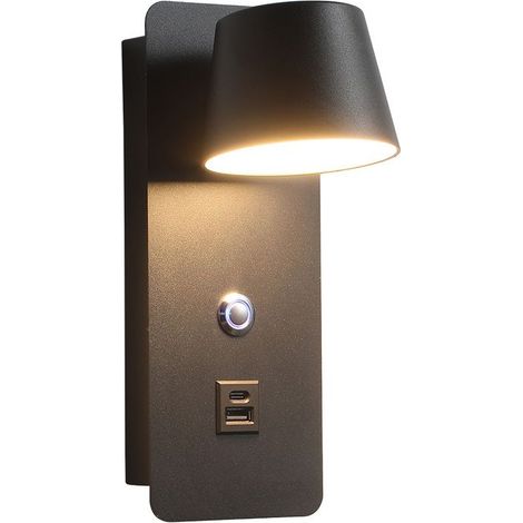 Lampe De Tete De Lit - LED 7,5 W - Gradation Tactile - 3 Températures De Couleur - Port USB-A Et Type-C - Noir (1/5)