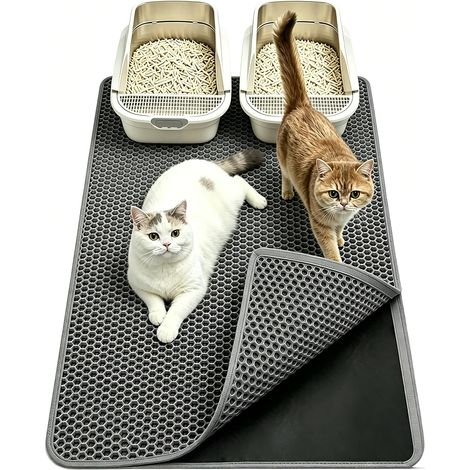 XXL Cat Litter Mat 90 x 60 cm – Double Layer Honeycomb Cat Litter Mat Waterproof and Non-Slip Large Cat Litter Mat for Floor, Easy to Clean, Grey (1/5)