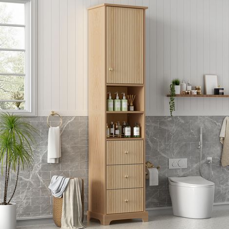 Badezimmerschrank mit 3 Schubladen 40x30x172 cm MDF OKMYHOME (1/5)