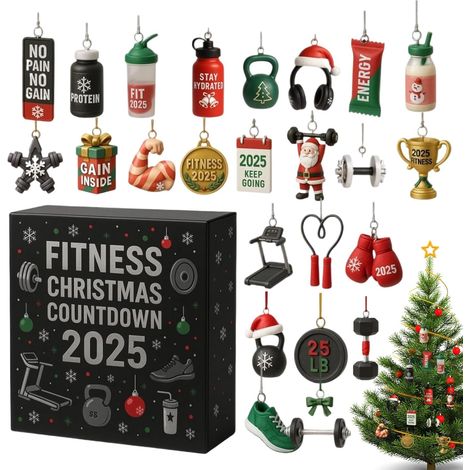 Calendario de Adviento de Navidad - Cuenta atrás - Colgante acrílico 2D - Accesorio de fitness - Temporizador de cuenta atrás - Para adultos, yoga, oficina, dormitorio, sala de estar, ventana, puerta (1/5)
