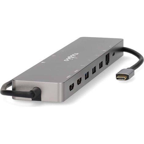 Nedis USB Multi-Port-Adapter / 10-in-1 / USB 3.2 Gen 1 / USB-C™ Stecker / Micro SD / RJ45 Buchse / SD / 2x HDMI™ / 2x USB-C™ / 3x USB-A Buchse / 0.40 m / Rund / Vergoldet / TPE / Anthrazit / Box