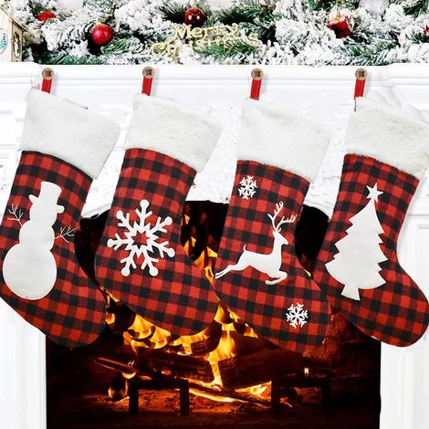 Lot de 4 bas de Noël, grands bas de Noël rouges de 45 cm avec (1/5)
