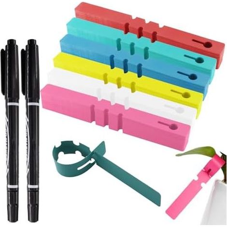 600 etichette in plastica per piante con 2 pennarelli a base d'acqua, nere, 21 cm, etichette da appendere per piante, etichette da giardino (6 colori) - (1/5)