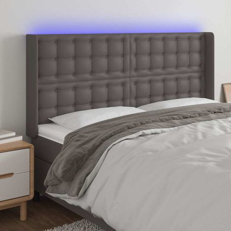 Tête de lit LED gris en similicuir, hauteur réglable, 163 x 16 x 118/128 cm, 21.35kg - PANGIVO (1/5)