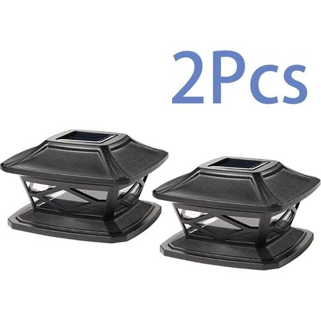 2 Pices Lampes De Poteau De Chapeau Solaires Extrieures Lumires De Poteau Led tanches Lampadaires Solaires De Clture Dcorative Adapts (Noir) (1/5)