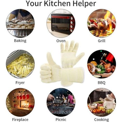Gants Barbecue - Aramide Résistance 500°C - Cinq Doigts Flexible - Pour Grill Four Cheminée Soudure - Taille Universelle (1/5)