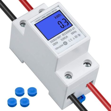 Compteur d\'énergie KWh 220 V 5 (80) A Compteur D\'énergie Numérique à Rail DIN Monophasé Compteur électronique KWh (1/4)