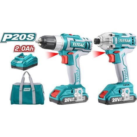 TOTAL - Trapano + Avvitatore a Impulsi con 2 Batterie + Accessori - One Battery (1/5)