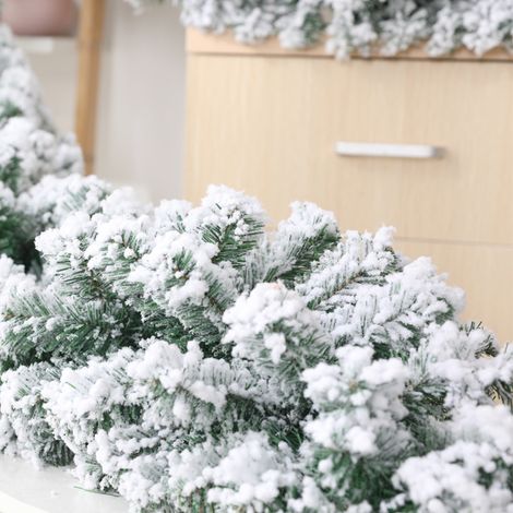 2,7 Meter langes, weiß beflocktes Kiefernrattan für Weihnachtsbäume, Kamine, Treppen, Türen, Gärten, Terrassen, Kränze und andere Verwendungszwecke von beflocktem Rattan. (1/5)