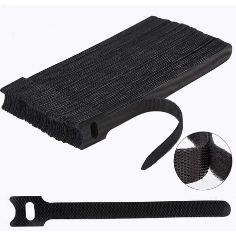 Lot de 60 attaches de câble réutilisables de 15 cm, réglables et dotées d'une fermeture Velcro noire. (1/5)