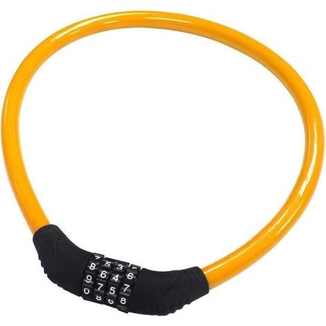 Lucchetto ad anello in pelle arancione per bicicletta, con combinazione a 4 cifre resettabile e cavo di sicurezza, adatto per biciclette, dimensioni 60 cm x 1,35 cm. (1/5)