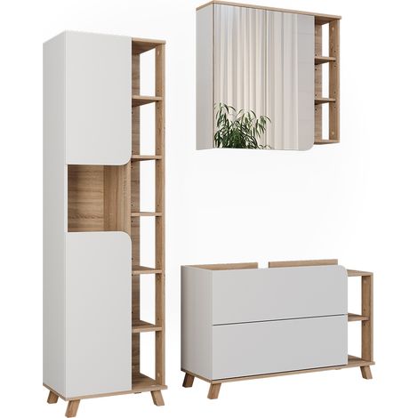 Set di mobili da bagno Karen, Sonoma/Bianco, 3 parti, Vicco