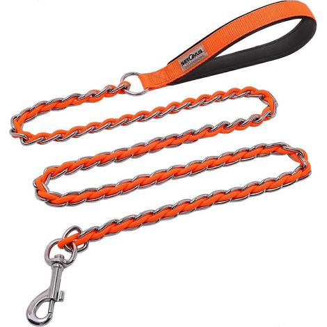 Laisse en métal anti-morsure pour chiens moyens et grands, 1,2 m, avec coussinet doux et confortable. (1/5)