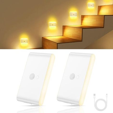 Pack of 2 Rechargeable RGB LED Night Lights with Motion Sensor 3 Modes AUTO OFF ON for Stairs Hallway Bedroom and Bathroom (1/5)
