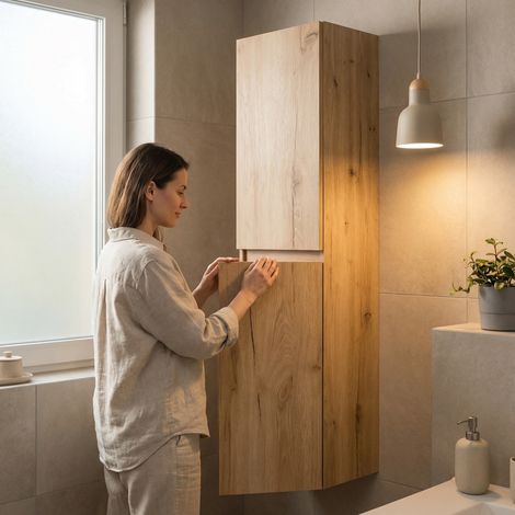 Meuble haut salle de bain suspendu 30x133x35 cm chêne mat B-Way (BWAY35OAK) (1/4)