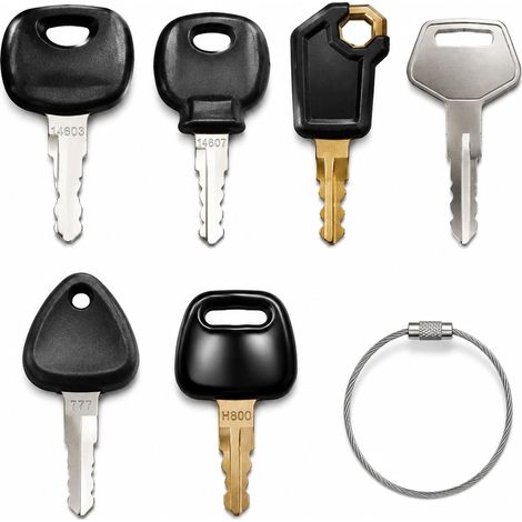 7PCS Clés D'allumage de Remplacement, Set de Clés de Contact avec Grand Porte-Clés, Compatibles 14603 14607, 787, 777 pour Mini Pelle, Chariot Élévateur et Chargeuse sur Pneus (1/5)
