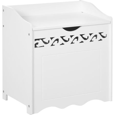 MDF blanc meuble de salle de bain avec coffre de rangement et couvercle relevable, 55x34x58 cm (1/5)
