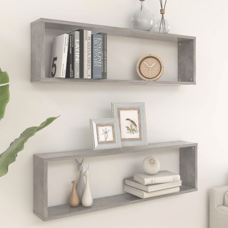 vidaXL Mensole Parete Cubo 2pz Grigio Cemento 100x15x30 cm Multistrato