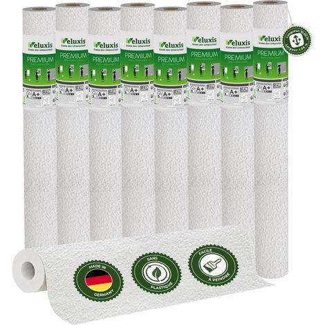 Veluxis® Papier peint intissé haut de gamme 10,05 m x 0,53 m (texture plâtre fin, lot de 8) – intissé de rénovation de haute qualité pour murs lisses – Fabriqué en Allemagne
