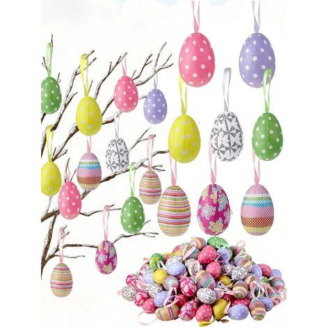 Set mit 8 Oster-Hängeeiern: Bunte Schaumstoffeier mit Hasenmotiv, Dekoration für Zuhause und Osterfeier, Osterbaumschmuck (zufällige Ausführungen und Farben) (1/5)