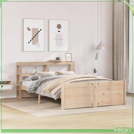 Cadre de lit avec tête de lit - 3306021 - 140x200 cm - Bois de pin massif - Étagères de rangement (1/5)