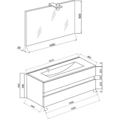 Mobile bagno sospeso 100 cm in legno rovere grigio con lavabo e specchio - Empoli - Con specchio e lampada LED