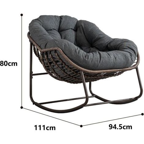 Fauteuil à bascule d'extérieur en rotin synthétique gris avec coussin rembourré (1/5)