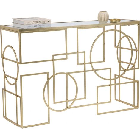 Konsole Rankin, eine Ablage, Strukturmaterial Glas, Ablagefarbe Transparent, 120x41x81h cm Gold