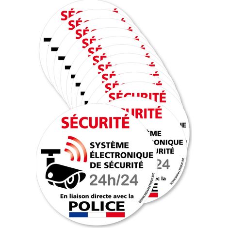 Lot de 12 adhésifs Système Électronique. Liaison directe avec la Police - Blanc - Diamètre 75 mm (1/5)