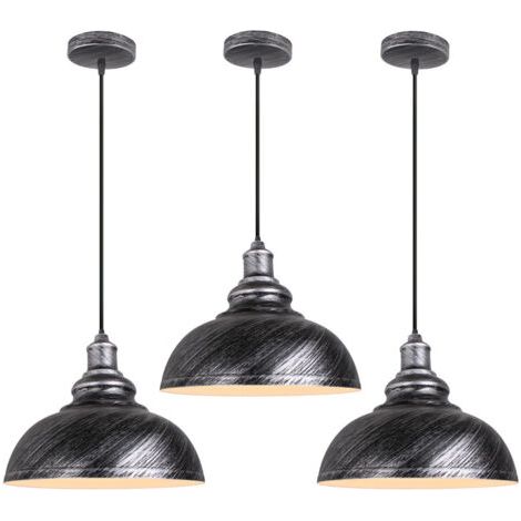 royaluxe- 3PCS Suspension Luminaire Rétro Vintage Douille E27 Lustre D'Intérieur Abat-Jour En Métal Pour Bar, Grange, Café, Loft, Argent (1/5)