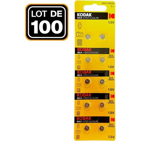 100 Piles Bouton AG4 Super Alcaline 1.5V Kodak