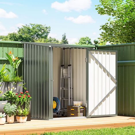 Caseta de herramientas de jardín de acero galvanizado con puerta abatible, 100x104x160 cm, color plata.