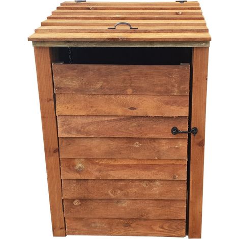 Wooden wheelie bin storage, for single 240l waste bin (brown finish)