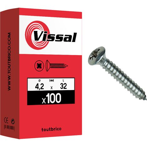 100 vis tôle 4,2 x 32mm tête fraisée bombée zingué - Vissal (1/2)