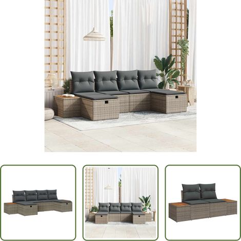Poly-Rattan - Gartensofa-set mit Kissen mit Speicher 6 pcs Grau Poly-Rattan (1/5)