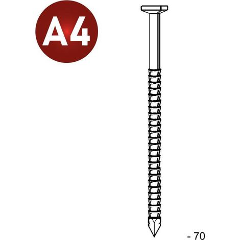 Pointe Annelée en Vrac Tête Plate Inox A4 - 31/34x70 mm - 1 kg - D-Work