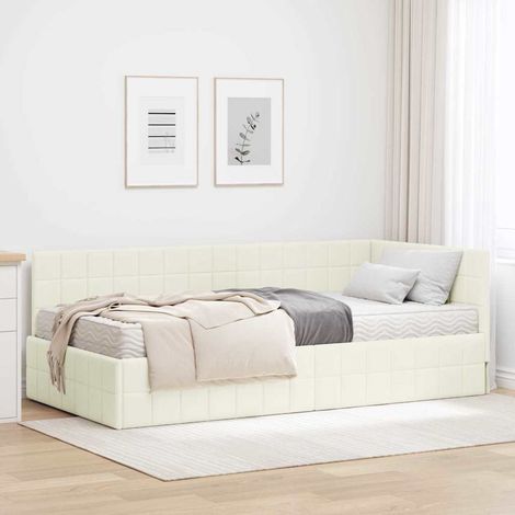 vidaXL Eckbettgestell mit Matratze mit Kopfteil 2 pcs Creme Samt (1/5)