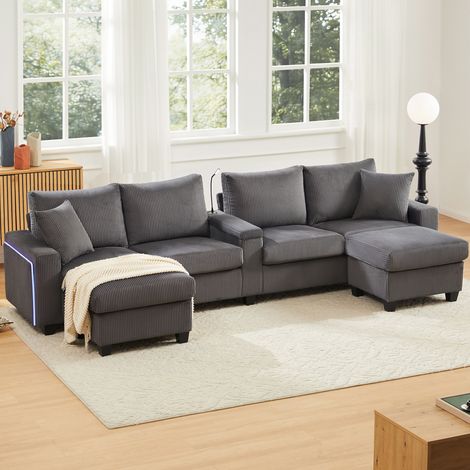 Canapé en U gris avec LED et USB – Meubliv, 334x128,5x81 cm (1/5)