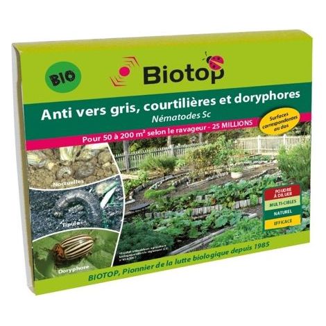 Nématodes SC anti vers gris et doryphores 25 millions – Surface traitée 50 m² – Application par arrosage – Respectueux des cultures – Biotop