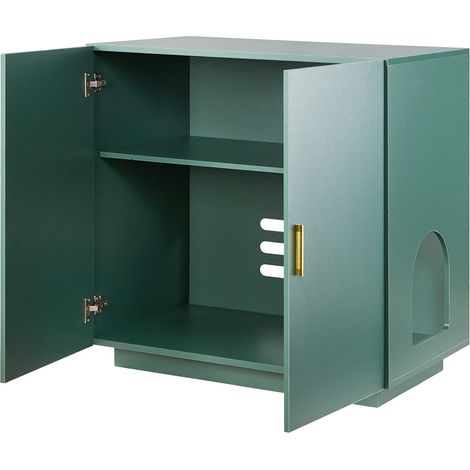 Mophorn Caja de arena para gatos oculta, mueble de madera de 80 cm con ventilación, diseño con doble puerta y mesa auxiliar, compatible con la mayoría de las bandejas de arena.