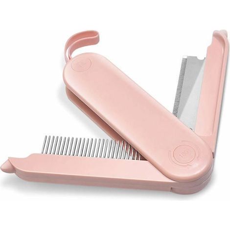 Entwirrungskamm, doppelseitige, faltbare Fellbürste für Haustiere zum Entwirren, Lösen von Verfilzungen und Knoten, rosa (1/5)