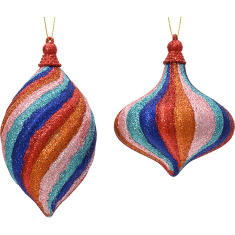 ADDOBBI NATALIZI MULTICOLORE GLITTER DA APPENDERE 2 ASSORTIMENTI PREZZO CAD