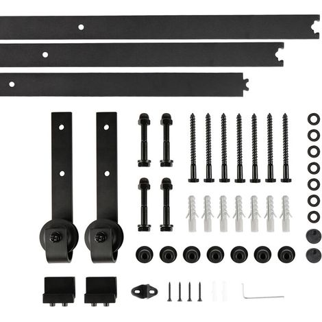 244cm Kit de Simple Porte Quincaillerie de Grange Coulissante Kit Rail Porte Coulissante noir (1/5)